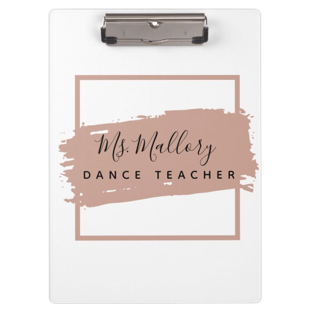 Dance Teacher Black and Rose Gold Personalized Clipboard (Front)