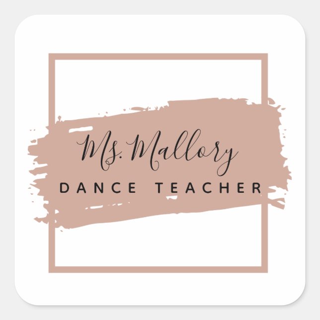 Dance Teacher Black and Rose Gold Personalized Square Sticker (Front)