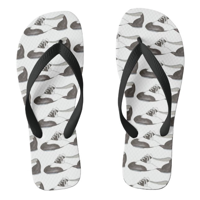 Dance Teacher Black White Oxford Tap Shoe Dancer Flip Flops (Footbed)