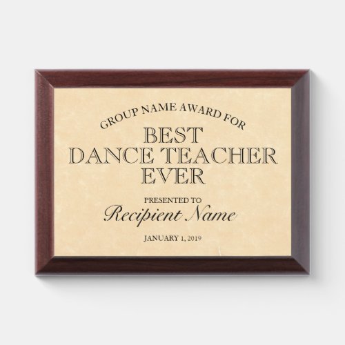 Dance Teacher Certificate Award Plaque