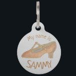 Dance Teacher Choreographer Musical Theatre Shoe Pet ID Tag<br><div class="desc">Pet tag design features an original illustration of a tan t-strap character dance shoe. Just personalize with the name of your dog or cat. Lots of coordinating pet products are also available from this shop! Don't see exactly what you're looking for? Contact Rebecca to have a product customized just for...</div>