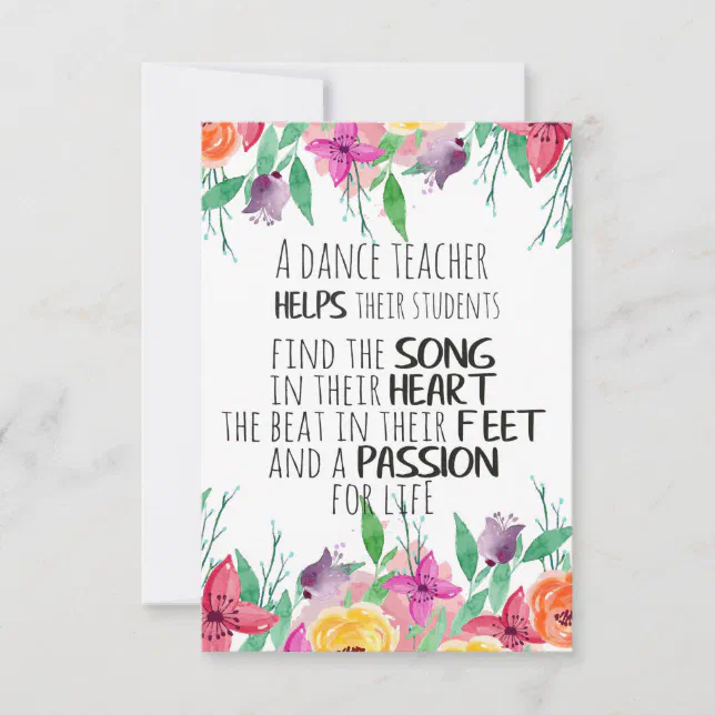 Dance teacher decor Ballet Coach Appreciation Gift Thank You Card | Zazzle