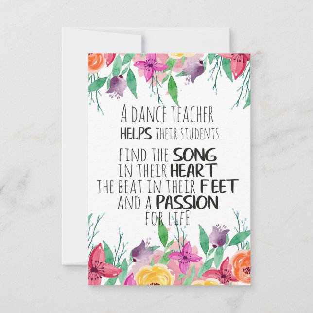 Dance teacher gift Appreciation Thank you quote (Front)