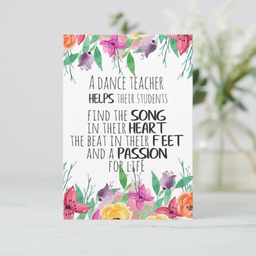 Dance teacher gift Appreciation Thank you quote | Zazzle