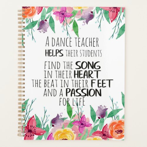 Dance teacher gift Appreciation Thank you quote Planner