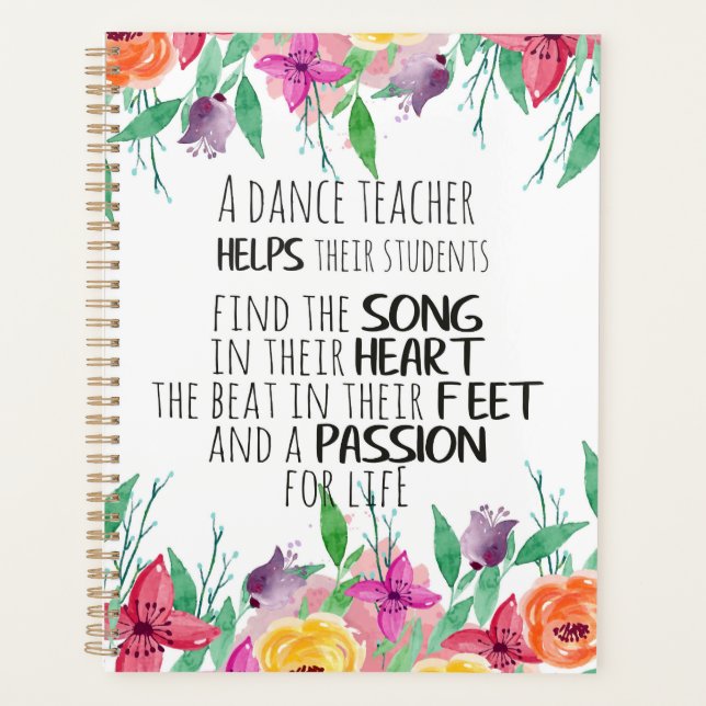 Dance teacher gift Appreciation Thank you quote Planner (Front)