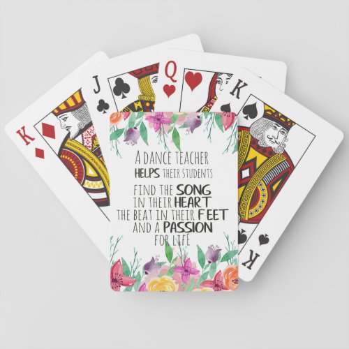 Dance teacher gift Appreciation Thank you quote Poker Cards
