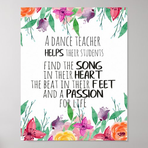 Dance teacher gift Appreciation Thank you quote Poster