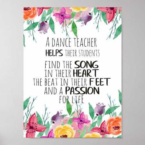 Dance teacher gift Appreciation Thank you quote Poster