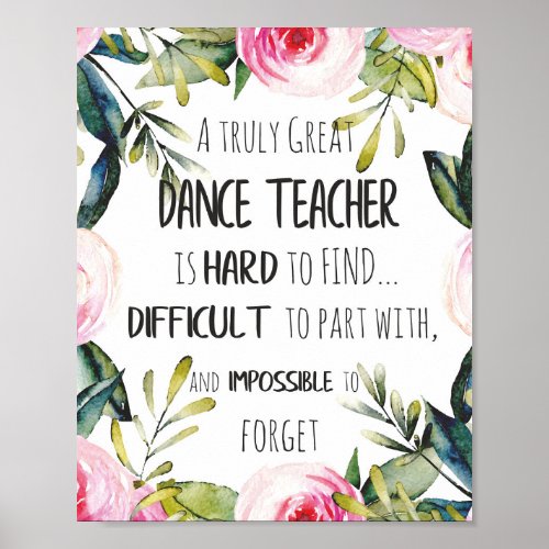 Dance teacher Thank you quote Poster