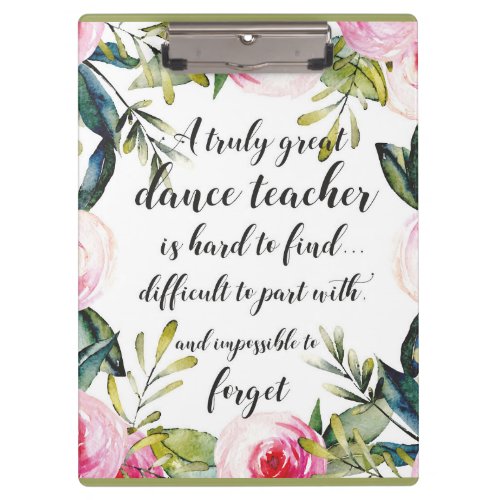 Dance Teacher Thank you Wishes for Dance Teacher Clipboard