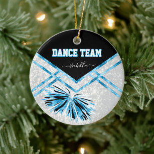 Dance Team Black, White and Baby Blue Glitter Ceramic Ornament