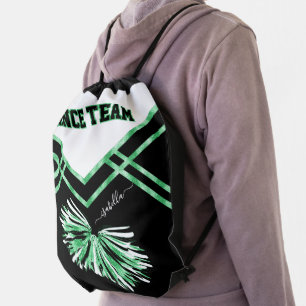 Dance Team Black, White and Green Drawstring Bag