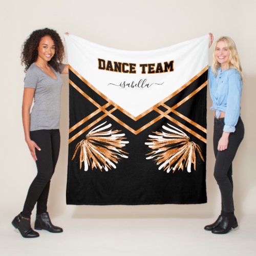 Dance Team Black White and Orange  Fleece Blanket