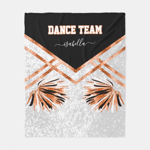 Dance Team Black White and Orange Fleece Blanket