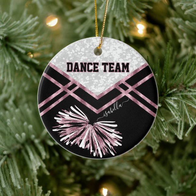 Dance Team Black, White and Pink Rose Ceramic Ornament (Tree)