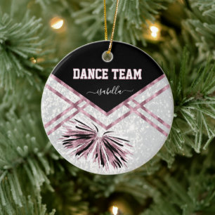 Dance Team Black, White and Pink Rose Glitter Ceramic Ornament