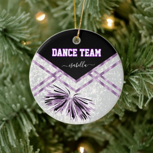 Dance Team Black White and Purple Glitter Ceramic Ornament