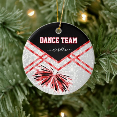 Dance Team Black White and Red Glitter Ceramic Ornament