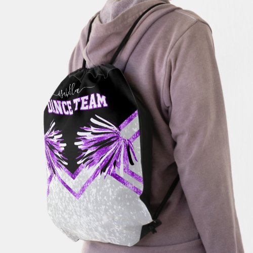 Dance Team Purple Black and White Drawstring Bag