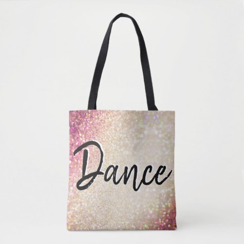 Dance Tote Bag  Faux Gold and Pink Glitter