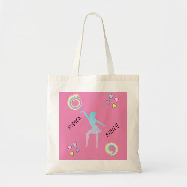 Dance tote bag with hearts & swirls. (Front)