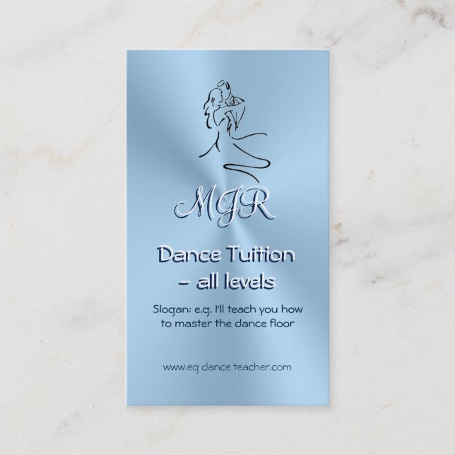 Dance Tutor, Monogram, Dancers Logo, ice blue Business Card (Front)