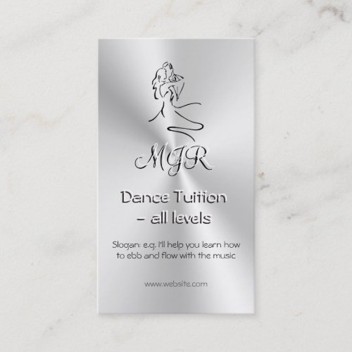 Dance Tutor, Monogram, Dancers Logo, metallic-look Business Card