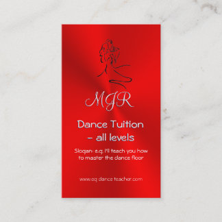 Dance Tutor, Monogram, Dancers Logo on Red Business Card