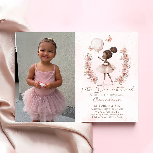 Dance & Twirl Ballerina Ballet Birthday Photo Invitation (Creator Uploaded)