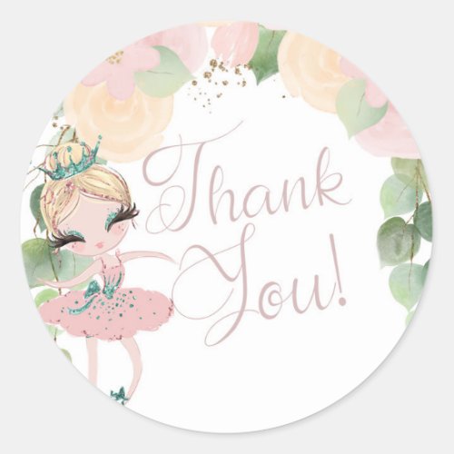 DANCE  TWIRL BALLERINA BIRTHDAY  FLORAL FAVOR CLASSIC ROUND STICKER