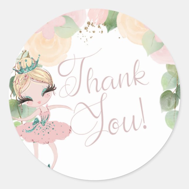 DANCE & TWIRL| BALLERINA BIRTHDAY | FLORAL| FAVOR CLASSIC ROUND STICKER (Front)