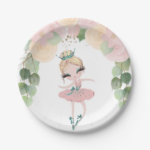 DANCE  TWIRL BALLERINA BIRTHDAY  FLORAL PAPER PLATES