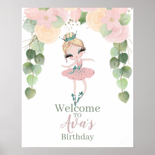 DANCE  TWIRL BALLERINA BIRTHDAY  FLORAL POSTER