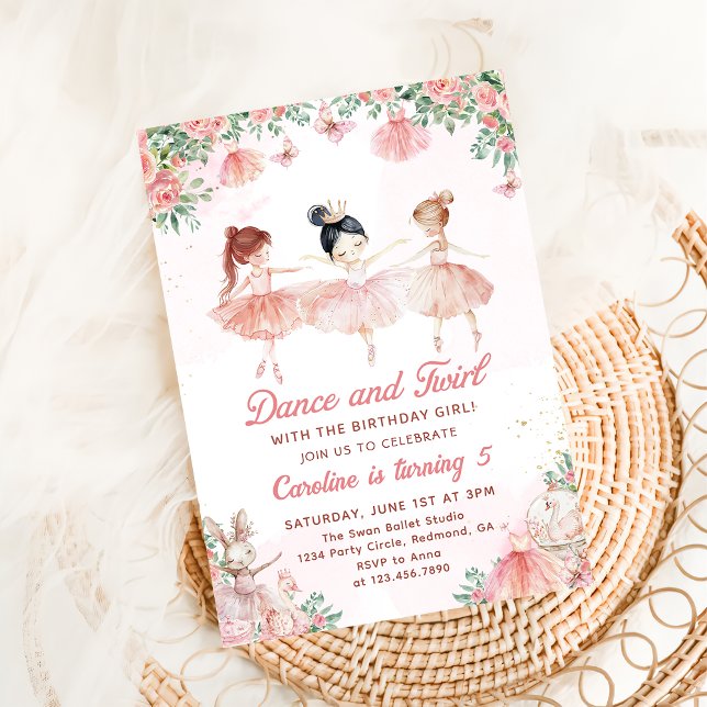 Dance & Twirl Ballerina Girl Birthday Invitation (Creator Uploaded)