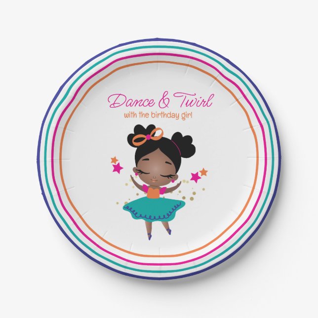 Dance & Twirl Birthday Girl Colorful Paper Plates (Front)