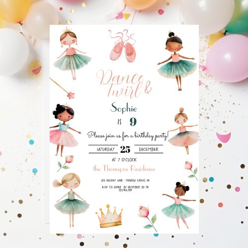 Dance  twirl girl birthday party invitation