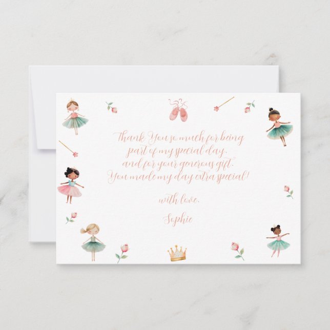 Dance & twirl girl birthday party thank you card (Front)