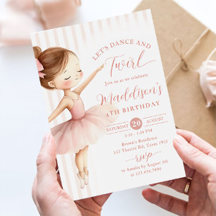 Dance & Twirl Pink Ballerina Ballet Birthday Party Invitation