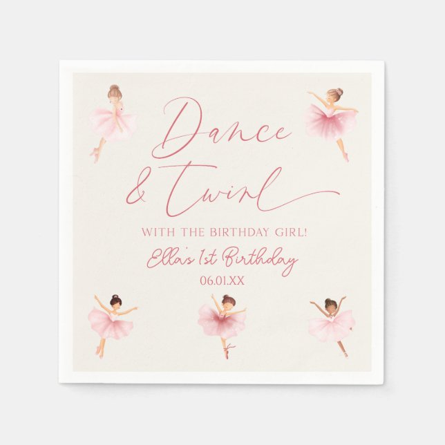 Dance & Twirl Pink Ballerina Ballet Birthday Party Napkins (Front)