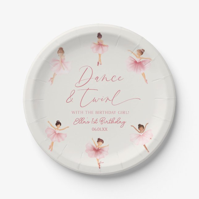 Dance & Twirl Pink Ballerina Ballet Birthday Party Paper Plates (Front)