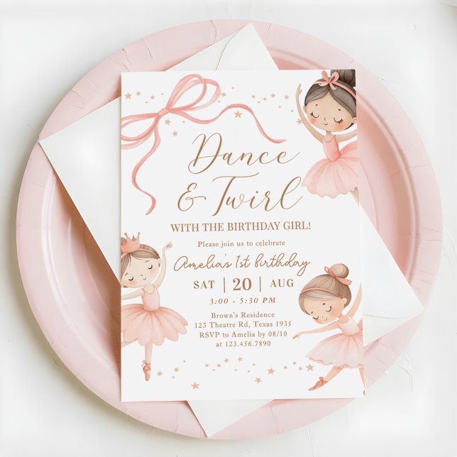Dance & Twirl Pink Ballerina Birthday Party Invitation (Creator Uploaded)