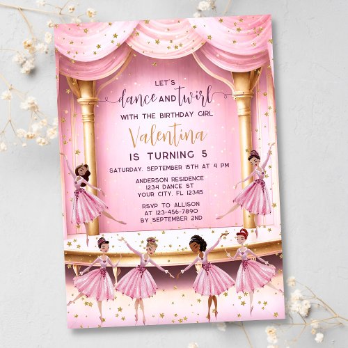 Dance  Twirl Pink Ballet Stage Ballerina Birthday Invitation