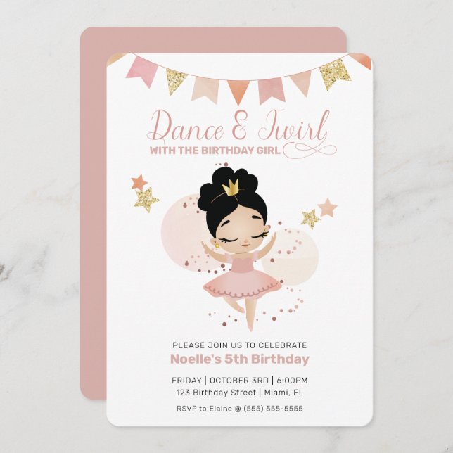 Dance & Twirl, Princess Ballerina Birthday Invitation (Front/Back)