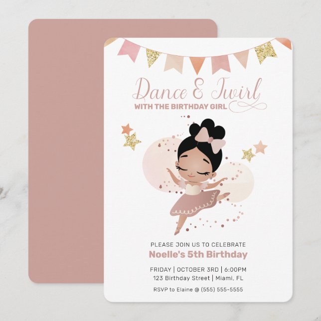 Dance & Twirl, Princess Ballerina Birthday Invitation (Front/Back)