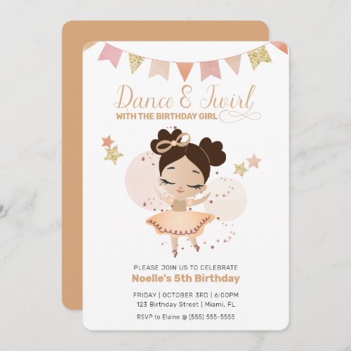 Dance  Twirl Princess Ballerina wBow Birthday Invitation