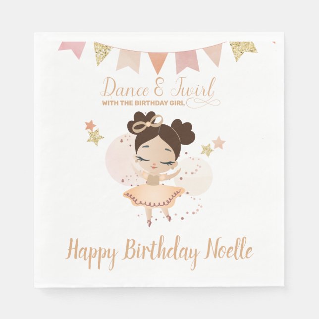 Dance & Twirl, Princess Ballerina w/Bow Birthday  Napkins (Front)