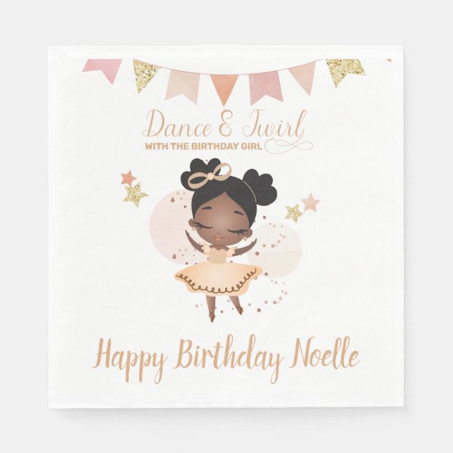 Dance & Twirl, Princess Ballerina w/Bow Birthday Napkins (Front)