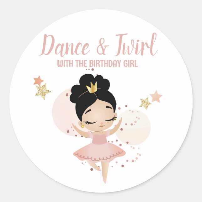 Dance & Twirl, Princess Ballerina w/Tiara Birthday Classic Round Sticker (Front)