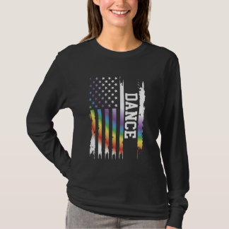 Dance United States Distressed Rainbow w US Flag T-Shirt